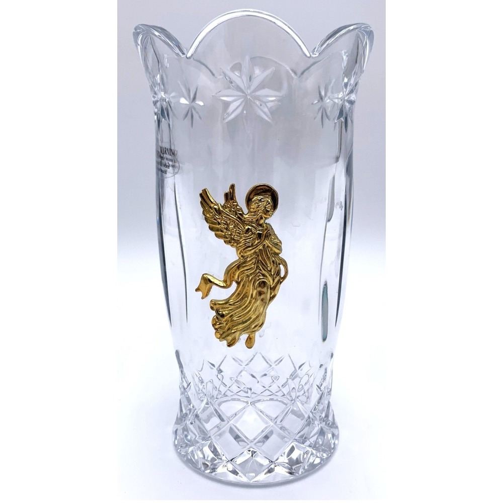 Lead Crystal Hurricane Chimney Shade w Angel Medallion 6.75" Tall 3" Fitter Vtg